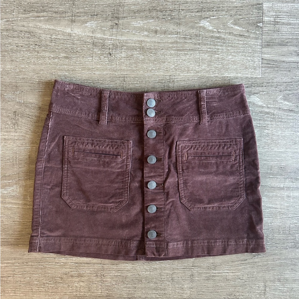 Free People Mini Skirt Button-Front Corduroy Mini Skirt in Burgundy Plum